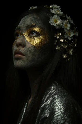 Gilded Fractured Surrealism style reference image — tactile contrast