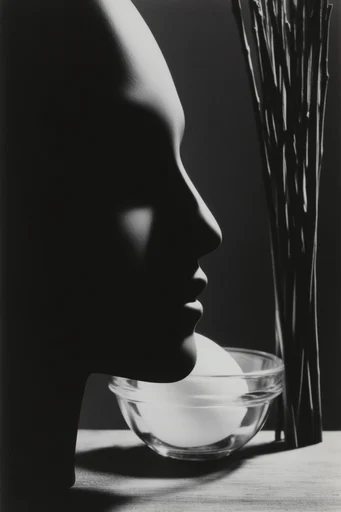 Sculptural Chiaroscuro Minimalism style reference image — sculptural minimalist portrait