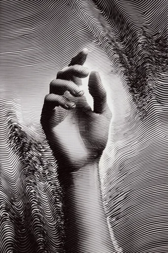 Monochrome Glitch Topography style reference image — topographic line art