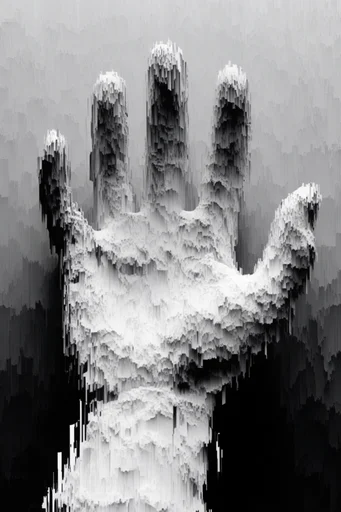 Monochrome Glitch Fragmentation style reference image — digital disintegration