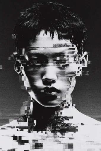 Monochrome Glitch Noir style reference image — digital decay