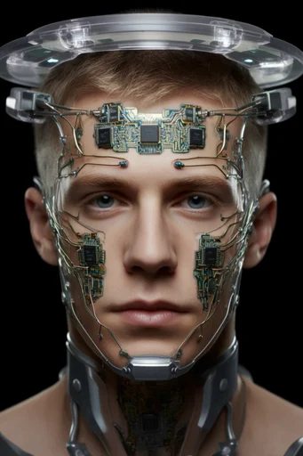 Biomechanical Cybernetic Synthesis style reference image — chiaroscuro lighting