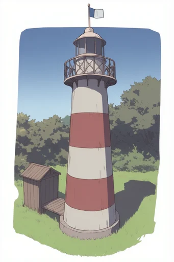 Nostalgic Anime Blueprint style reference image — flat color fills