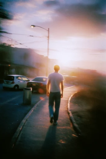 Ethereal Analog Nostalgia style reference image — warm amber and purple gradients