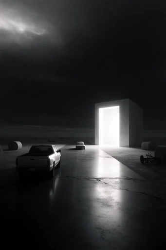 Monolithic Chiaroscuro Minimalism style reference image — brutalist minimalism