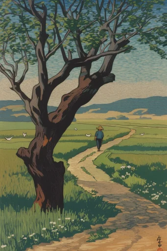 Nostalgic Woodblock Landscapes moodboard — generate AI images in this style