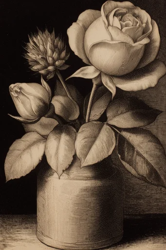 Classical Intaglio Monochromatism style reference image — stipple texture