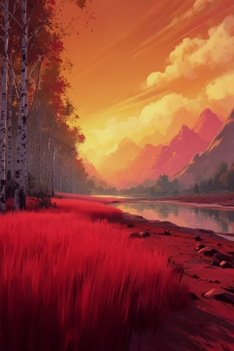 Luminous Crimson Canopy style reference image — stylized digital illustration