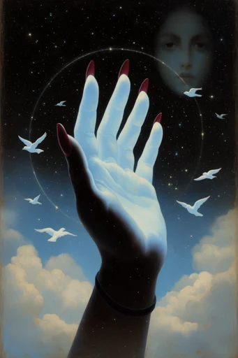 Celestial Surrealist Vision style reference image — cosmic double exposure