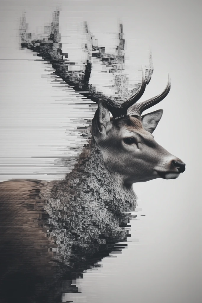 Monochrome Analog Glitch style AI image example 3