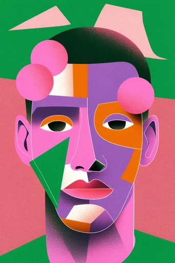 Graphic Surrealist Collage style reference image — vibrant color blocking