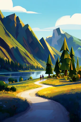 Geometric Adventure Landscapes style reference image — stylized digital landscape