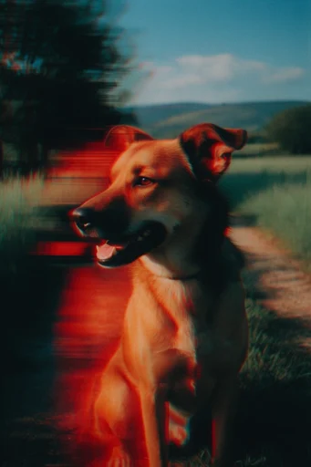 Cinematic Glitch Noir style reference image — horizontal scanlines