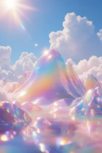 Ethereal Prismatic Dreamscape style reference image — translucent iridescent glass