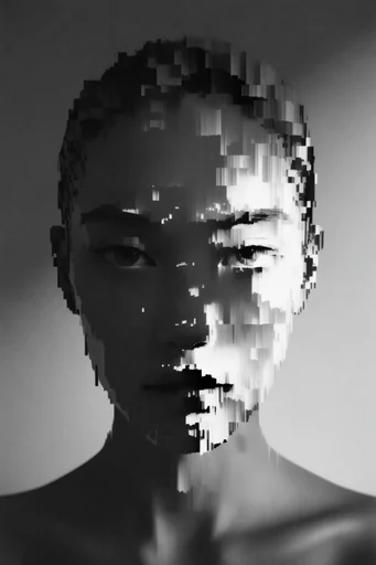 Monochrome Glitch Surrealism moodboard — generate AI images in this style