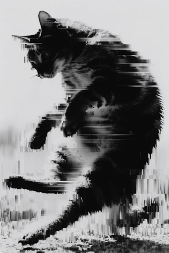 Corrupted Monochrome Glitch style reference image — fragmented digital decay
