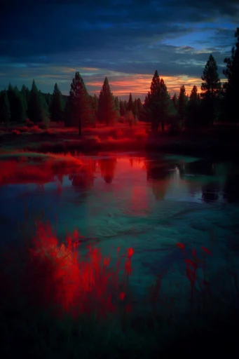 Infrared Nocturnal Gothic style reference image — glowing crimson highlights