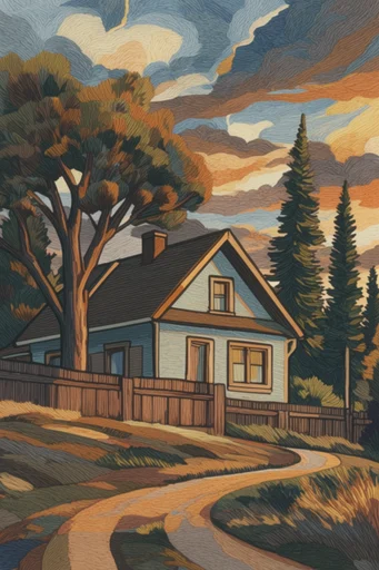 Nostalgic Woodblock Landscapes style AI image example 4