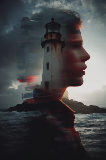 Kinetic Glitch Surrealism style reference image — high-contrast portraiture