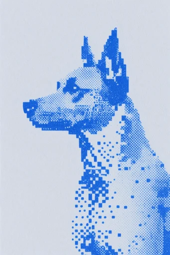 Cobalt Pixel Op-Art style reference image — retro-futuristic graphic