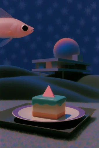 Surreal Retro-Futurist Pastoral style reference image — vanishing point perspective