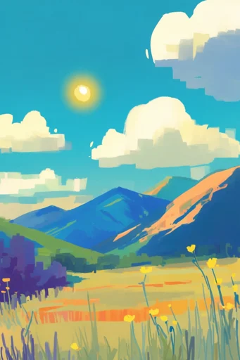 Vibrant Sunlit Gouache style reference image — digital gouache painting