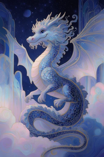 Celestial Gilded Symbolism style reference image — nocturnal dreamscape