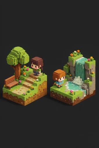 Isometric Voxel Narratives style AI image example 2