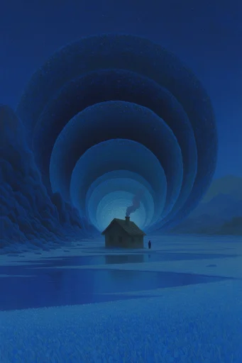 Bioluminescent Abyssal Resonance style reference image — solitary silhouetted figure