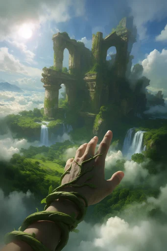 Monolithic Overgrown Futurism style reference image — cinematic atmospheric scale