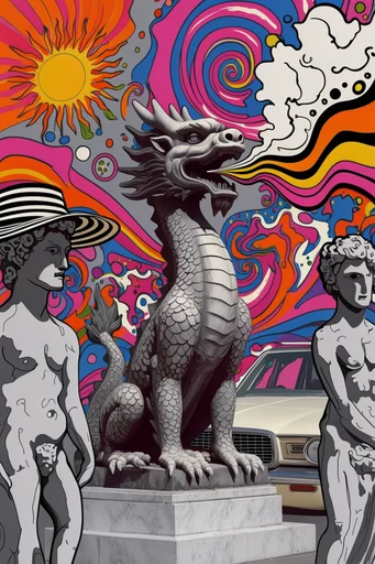 Psychedelic Neoclassical Pop style reference image — vintage collage