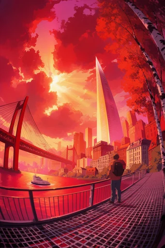 Luminous Crimson Canopy style reference image — stylized digital illustration