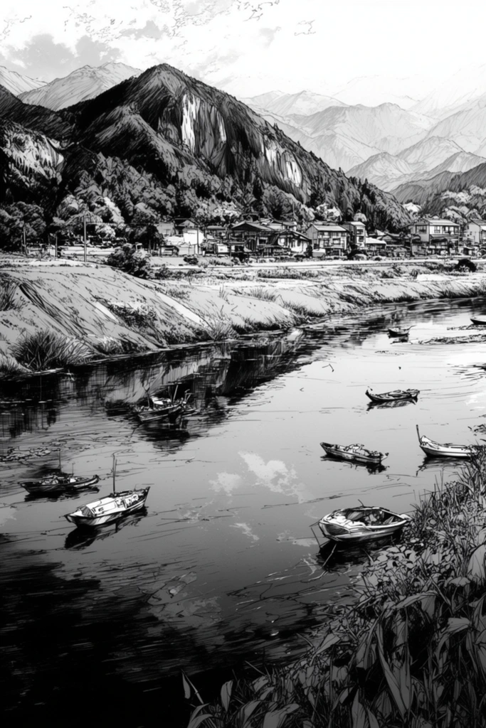 Graphic Monochrome Narrative style AI image example 2
