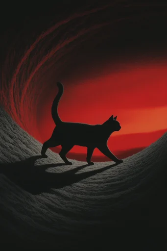 Crimson Noir Surrealism style reference image — minimalist cosmic landscape