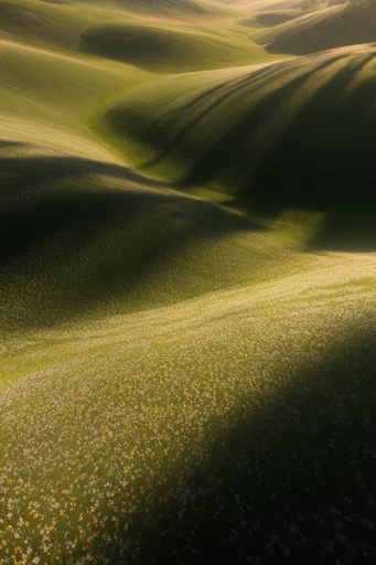 Sculptural Verdant Landscapes style reference image — deep directional shadows