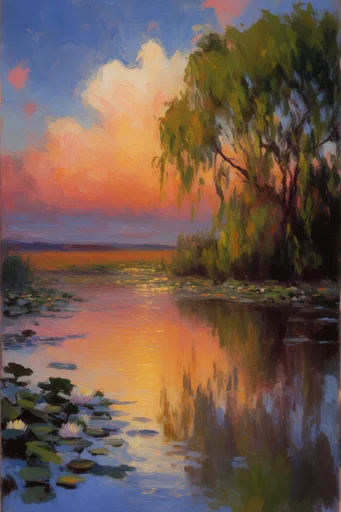 Sculptural Impressionist Waterscapes style reference image — sculptural palette knife texture