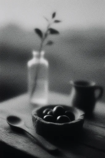 Ethereal Analog Noir style reference image — heavy film grain