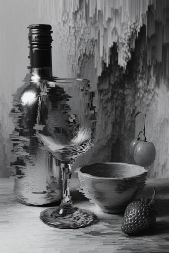 Monochrome Glitch Decay style reference image — high contrast black and white