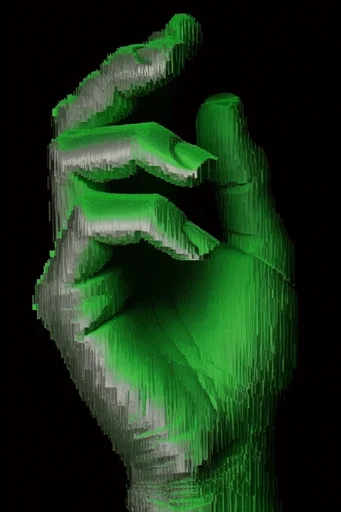 Ethereal Glitch Synthesis style reference image — emerald and neon palette