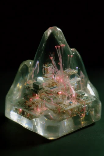 Bioluminescent Techno-Organic Synthesis style reference image — translucent resin sculpture