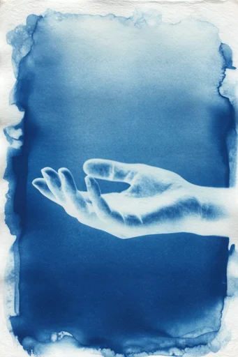 Architectural Cyanotype Abstraction style reference image — aged paper texture