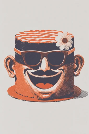 Retro Halftone Printworks style reference image — surreal graphic illustration