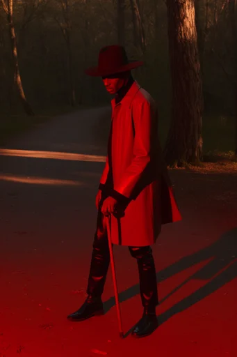 Crimson Noir Chiaroscuro style reference image — high-contrast noir
