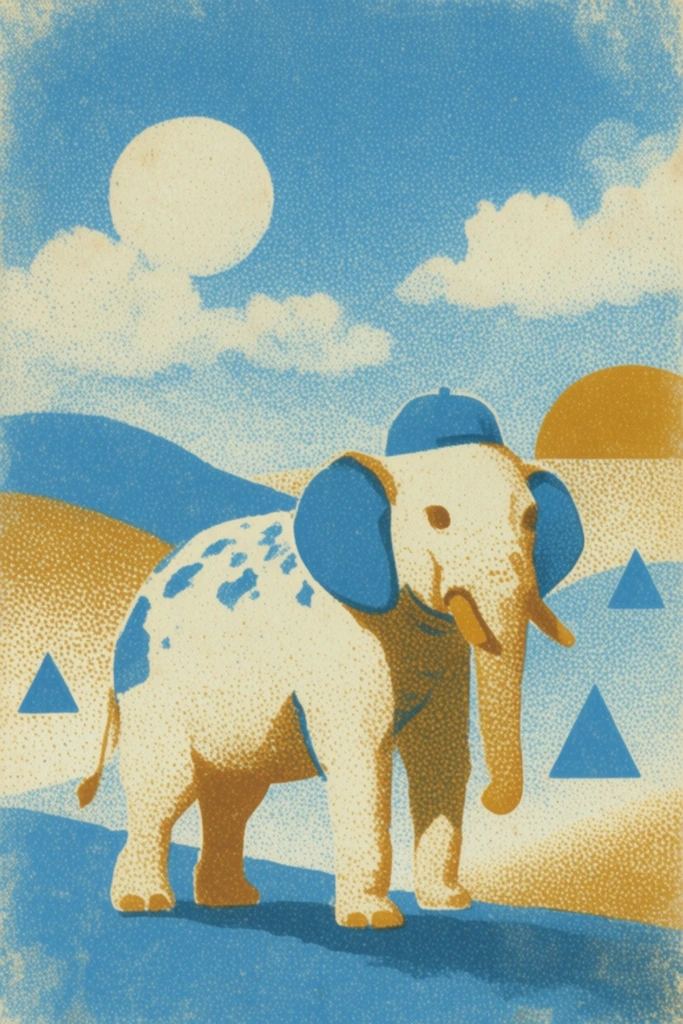 Vintage Lithographic Surrealism style AI image example 3