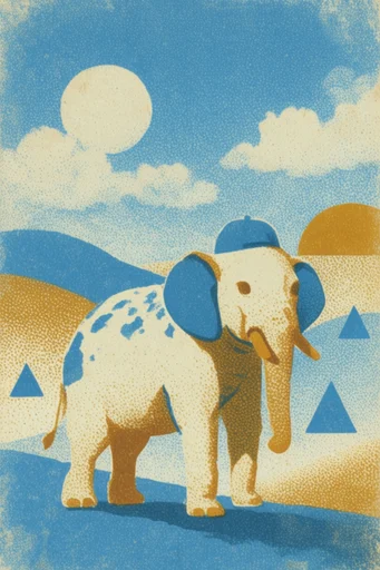 Vintage Lithographic Surrealism style reference image — stippled pointillism