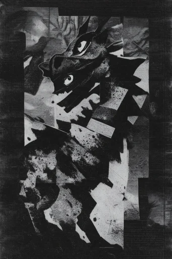 Gritty Monochromatic Collage style reference image — analog film grain