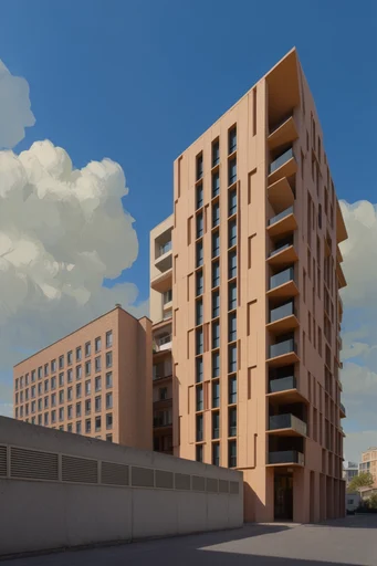 Optimistic Urban Constructivism style reference image — terracotta and warm earth tones