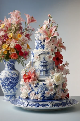 Surreal Delftware Fluidity style reference image — cobalt blue and white
