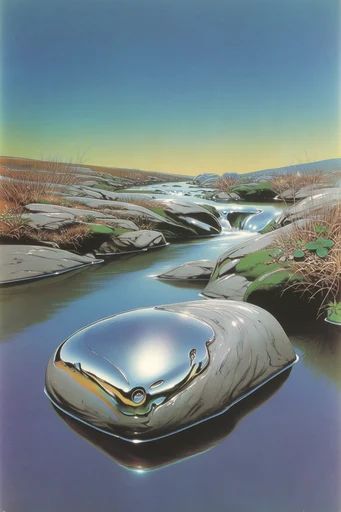 Hyper-Gloss Retro-Futurism style reference image — highly reflective chrome