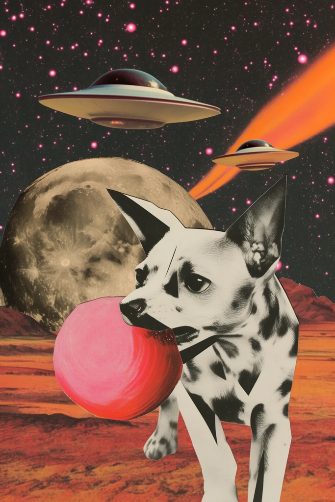 Surreal Retro-Futurist Collage style AI image example 3